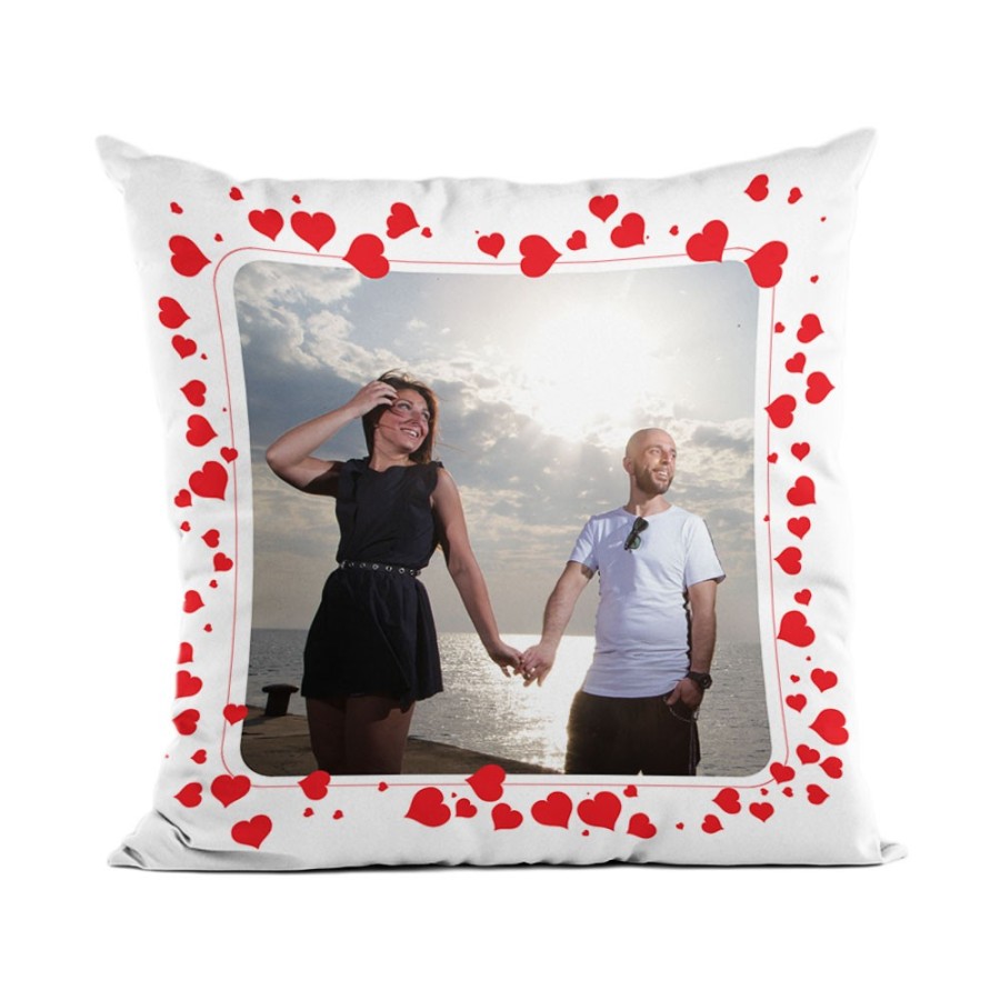 Cuscino personalizzato con foto cornice con cuoricini Love