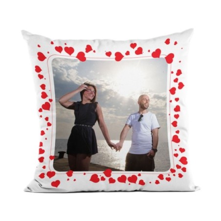 Cuscino personalizzato con foto cornice con cuoricini Love