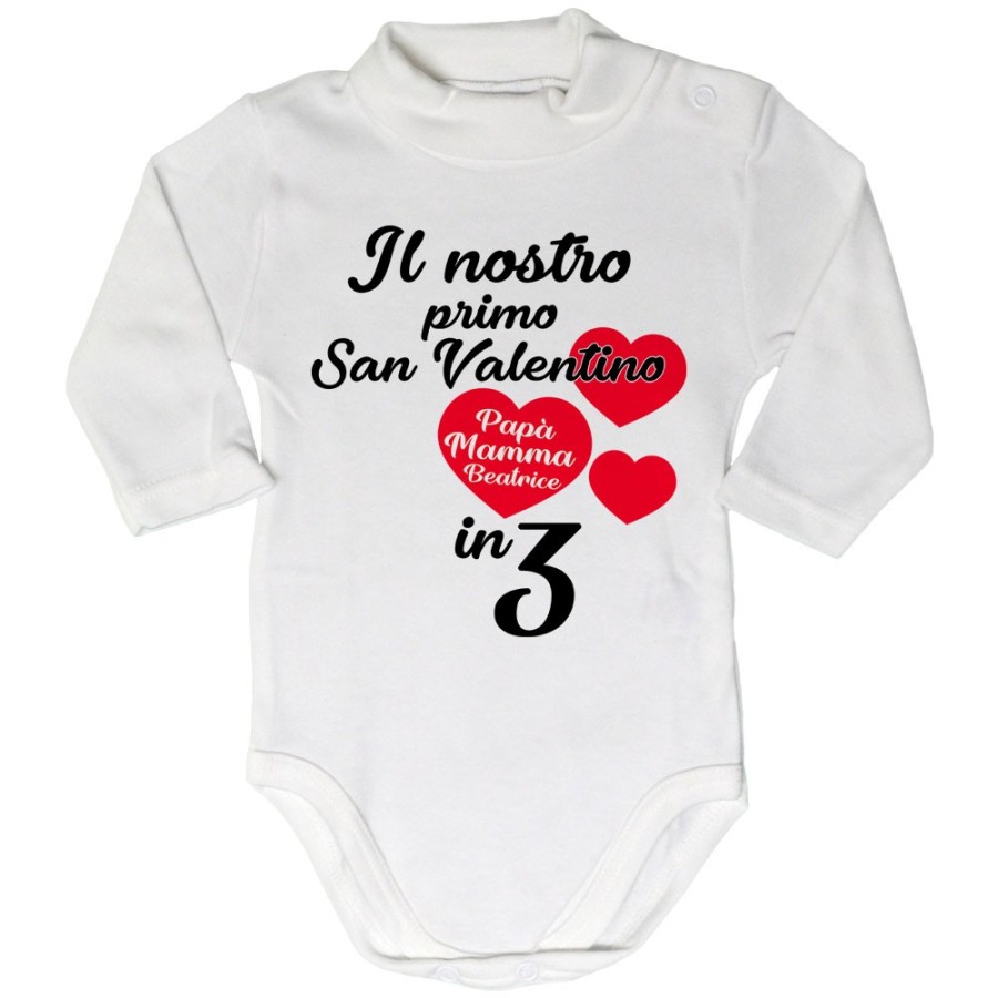 Body lupetto neonato personalizzato con nomi il mio primo san valentino in 3 Love