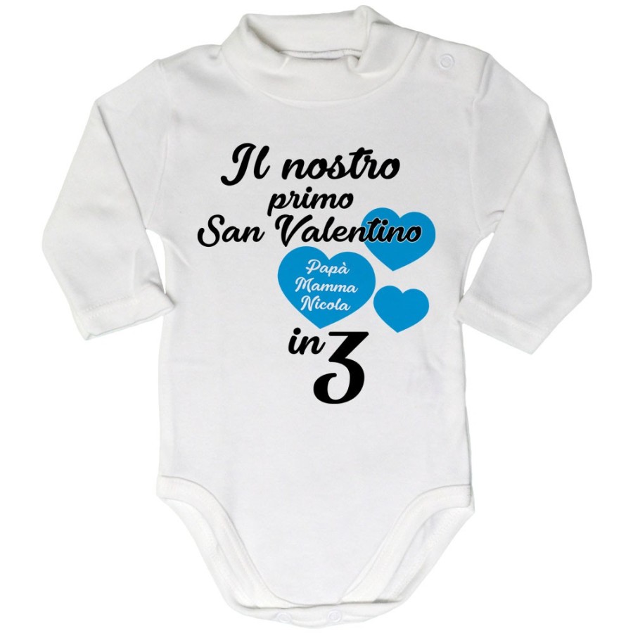 Body lupetto neonato personalizzato con nomi il mio primo san valentino in 3 Love