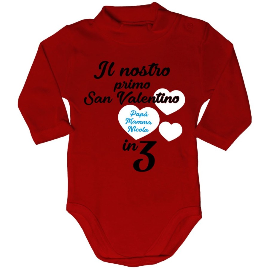 Body lupetto neonato personalizzato con nomi il mio primo san valentino in 3 Love