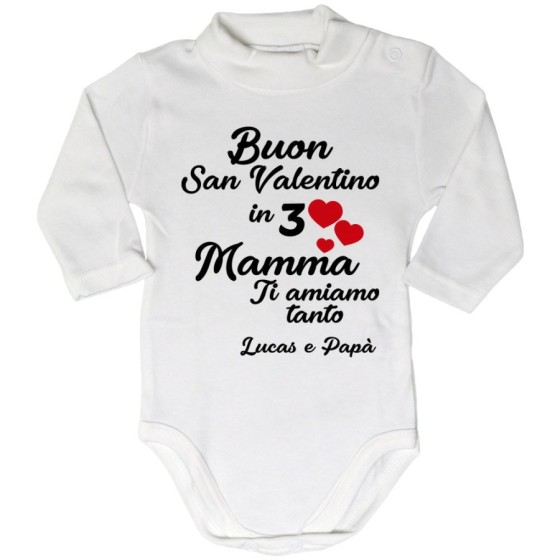 Body lupetto neonato personalizzato con nomi buon san valentino in 3 mamma ti amiamo tantissimo Love