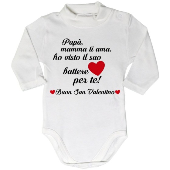 Body lupetto neonato papà mamma ti ama ho visto il suo cuore battere per te buon san valentino Love