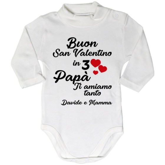 Body lupetto neonato personalizzato con nomi buon san valentino in 3 papà ti amiamo tantissimo Love