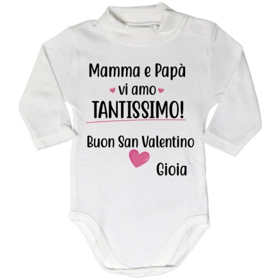Body lupetto neonato personalizzato con nome mamma e papà vi amo tantissimo buon san valentino Love