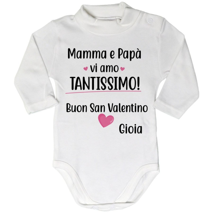 Body lupetto neonato personalizzato con nome mamma e papà vi amo tantissimo buon san valentino Love