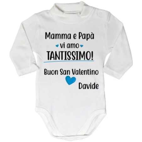Body lupetto neonato personalizzato con nome mamma e papà vi amo tantissimo buon san valentino Love