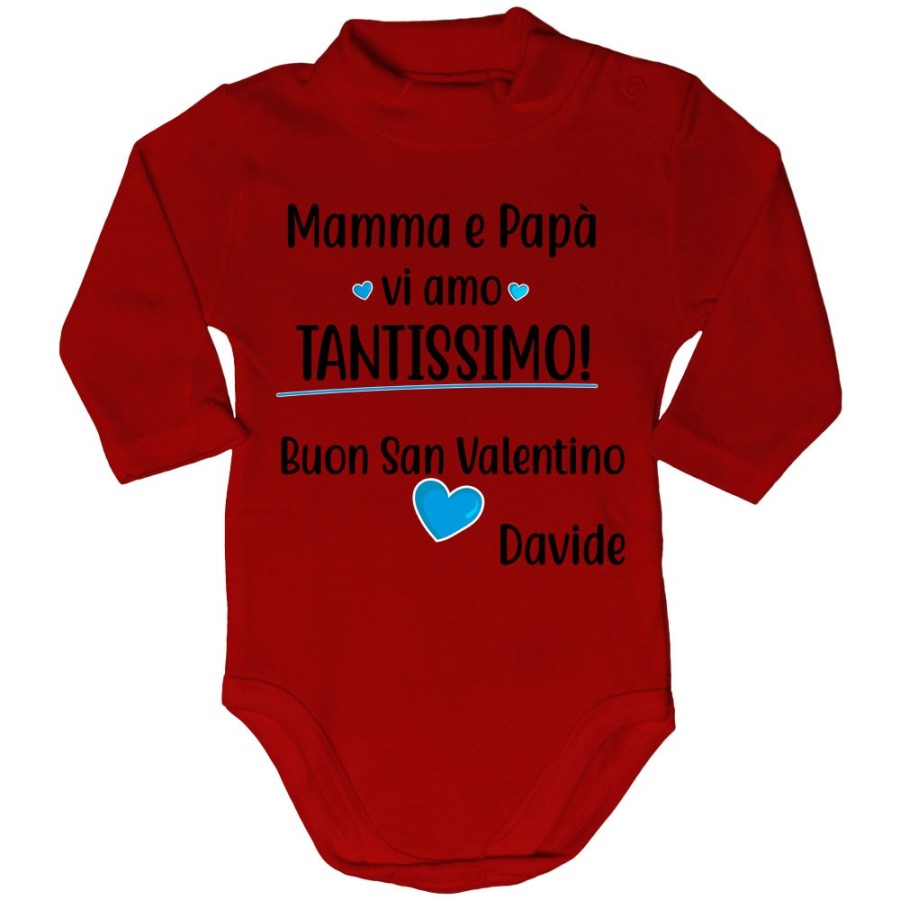 Body lupetto neonato personalizzato con nome mamma e papà vi amo tantissimo buon san valentino Love