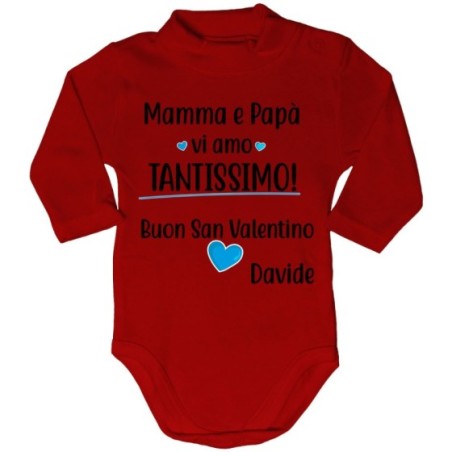 Body lupetto neonato personalizzato con nome mamma e papà vi amo tantissimo buon san valentino Love