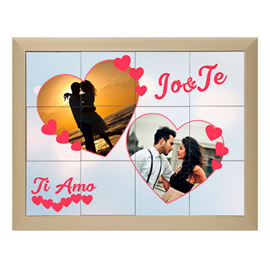 Mosaico di piastrelle con cornice personalizzato con foto dolce amore con due cuori Love