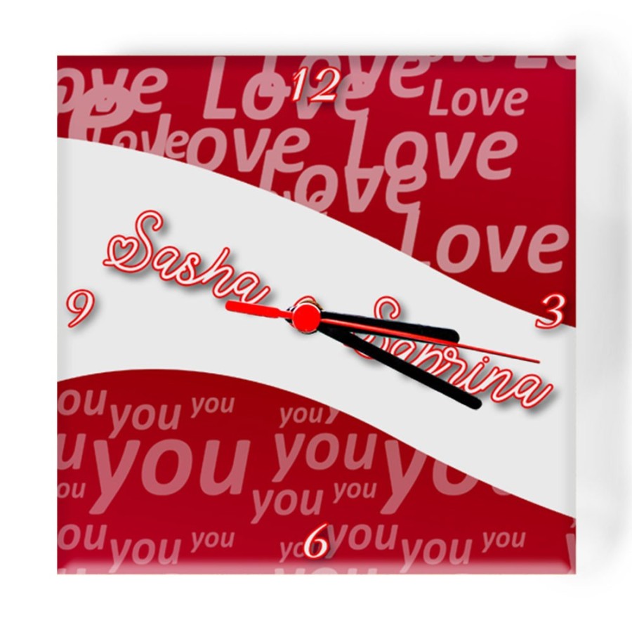 Orologio da parete in vetro personalizzato con nomi texture love Love