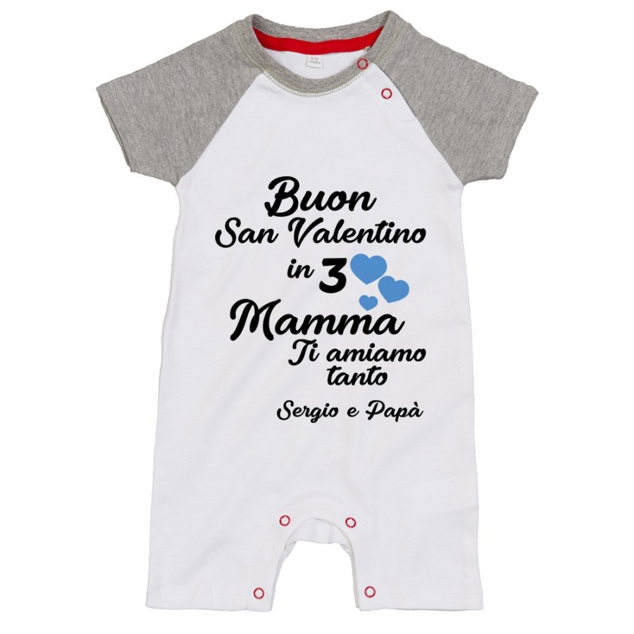 Pagliaccetto neonato personalizzato con nomi buon san valentino in 3 papà ti amiamo tantissimo Love