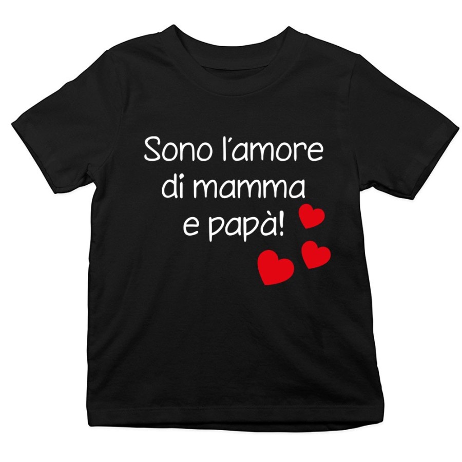 T-shirt bambino sono l'amore di mamma e papà con cuoricini Per la famiglia