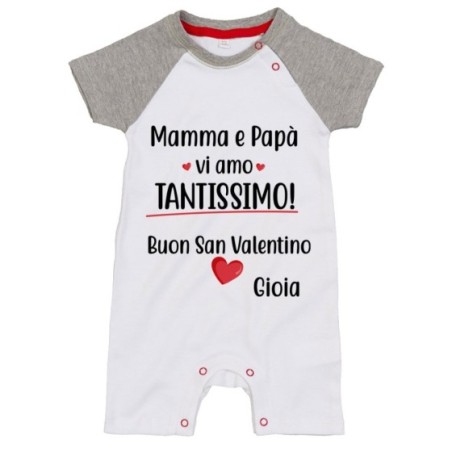 Pagliaccetto neonato personalizzato con nome mamma e papà vi amo tantissimo buon san valentino Love