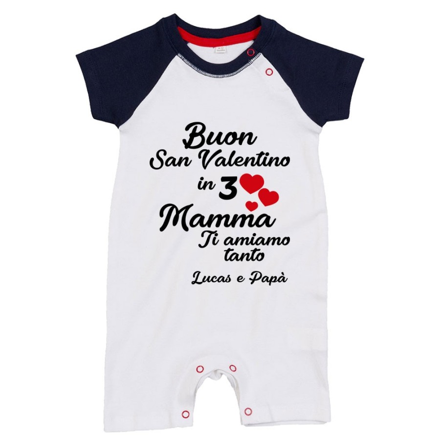 Pagliaccetto neonato personalizzato con nomi buon san valentino in 3 mamma ti amiamo tantissimo Love