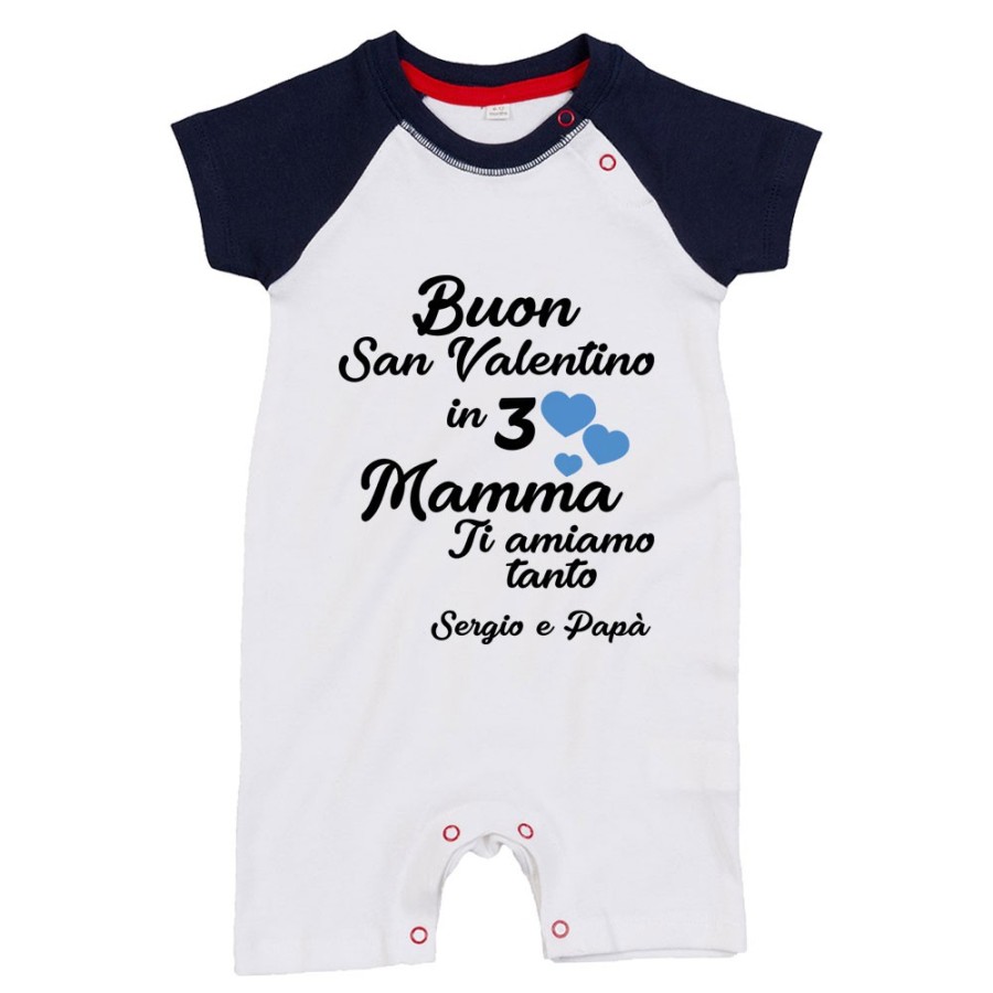 Pagliaccetto neonato personalizzato con nomi buon san valentino in 3 mamma ti amiamo tantissimo Love