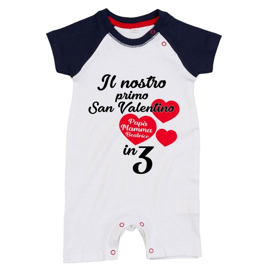 Pagliaccetto neonato personalizzato con nomi il mio primo san valentino in 3 Love