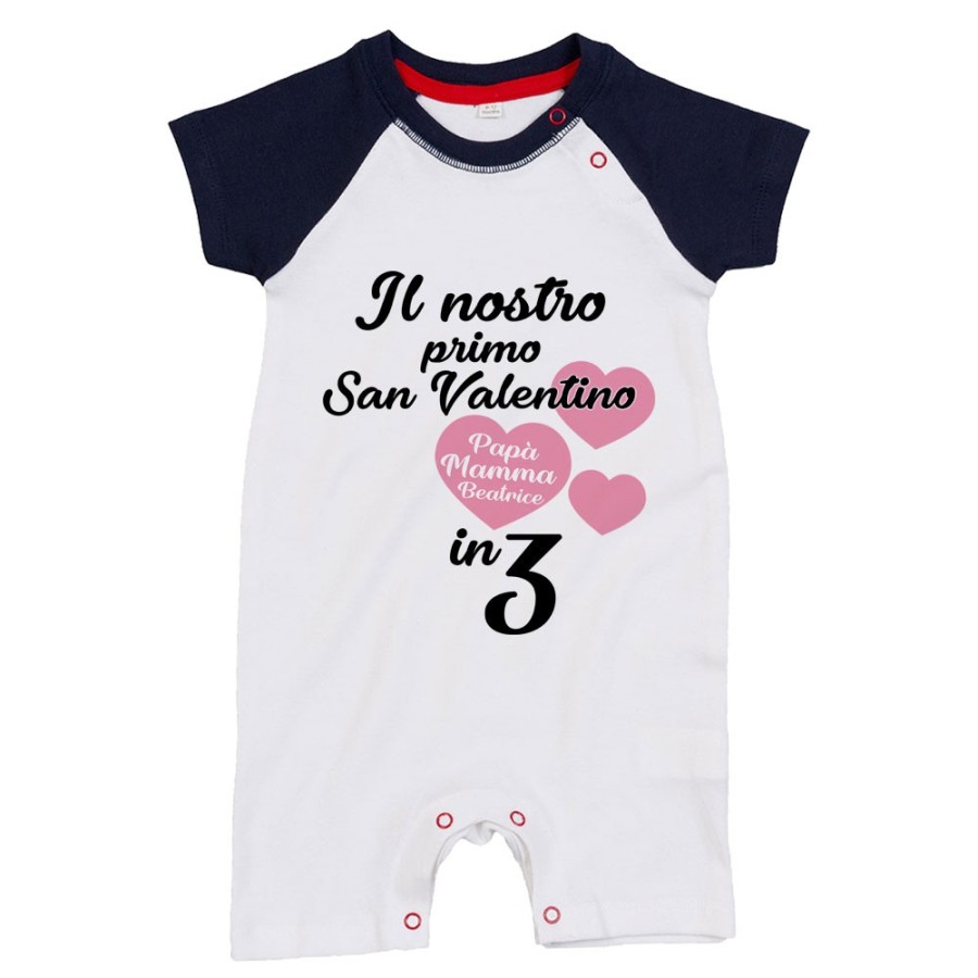 Pagliaccetto neonato personalizzato con nomi il mio primo san valentino in 3 Love