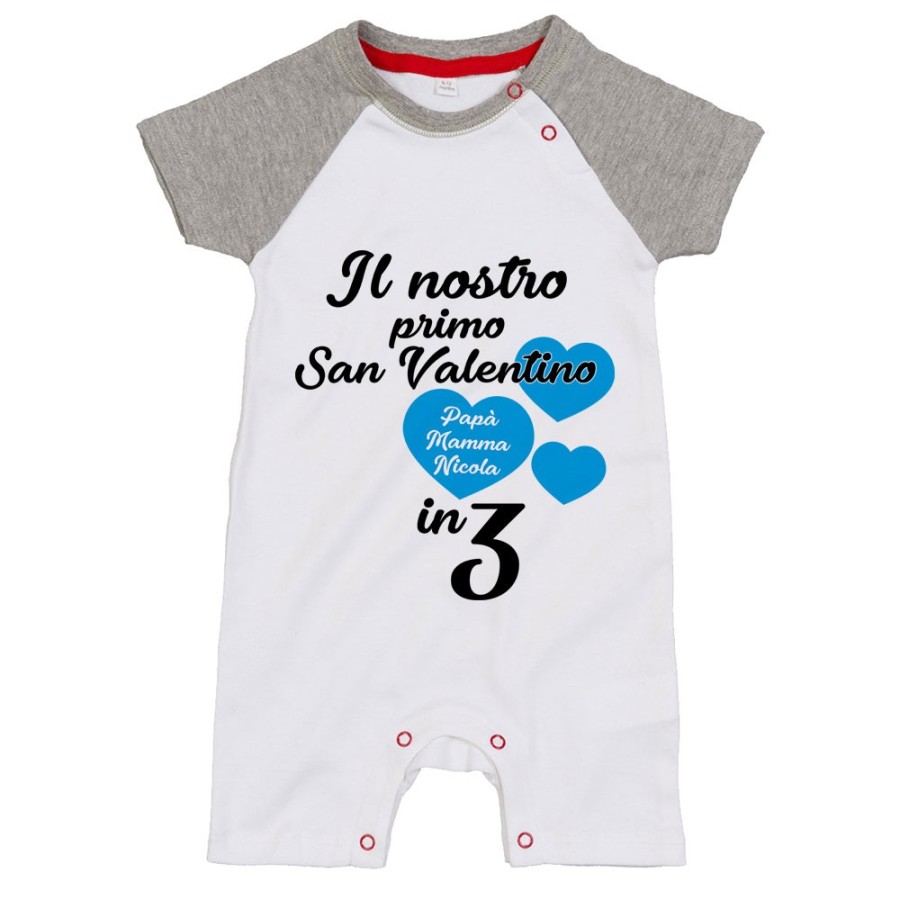 Pagliaccetto neonato personalizzato con nomi il mio primo san valentino in 3 Love