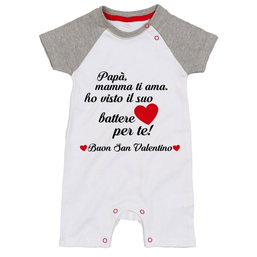 Pagliaccetto neonato papà mamma ti ama ho visto il suo cuore battere per te buon san valentino Love