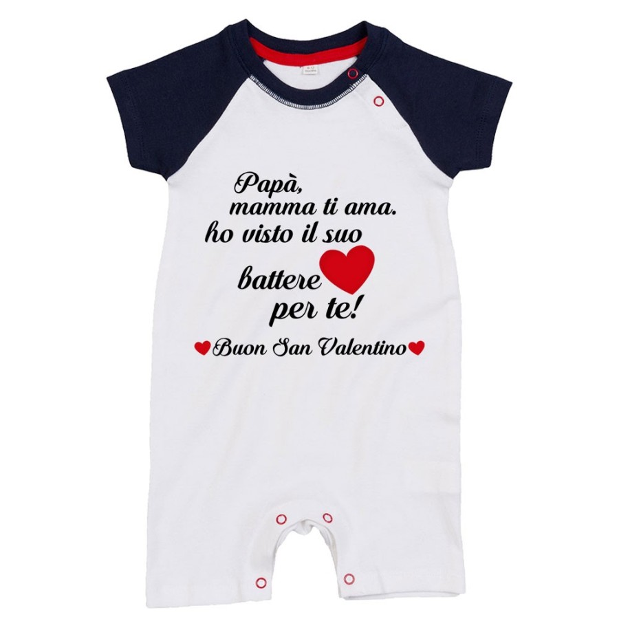 Pagliaccetto neonato papà mamma ti ama ho visto il suo cuore battere per te buon san valentino Love