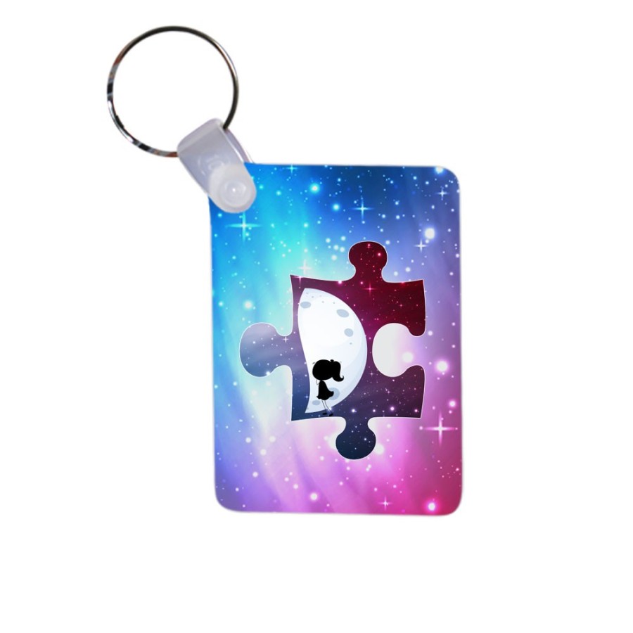 Portachiavi personalizzabile con nome puzzle donna su mezza luna Love