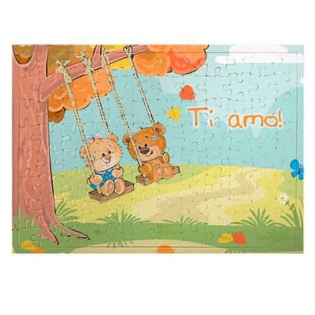 Foto puzzle personalizzabile con nomi orsetti sull'altalena con scritta ti amo Love