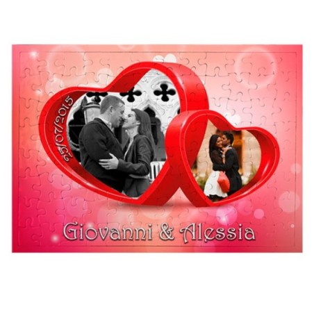 Foto puzzle personalizzato con nomi data e foto due cuori