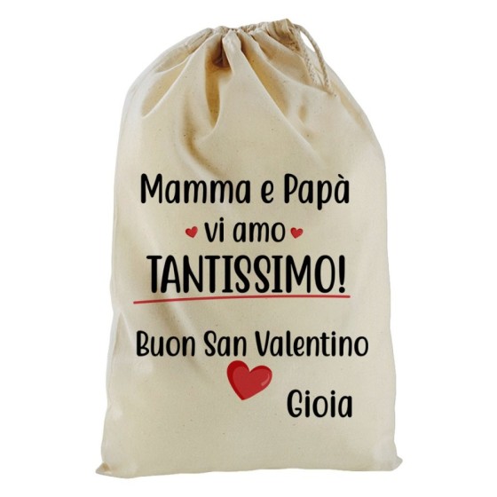 Sacchetto nascita bimbo personalizzato con nome mamma e papà vi amo tantissimo buon san valentino Love