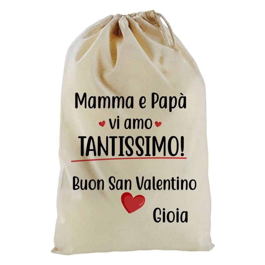Sacchetto nascita bimbo personalizzato con nome mamma e papà vi amo tantissimo buon san valentino Love