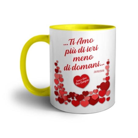 Tazza personalizzata con nomi e data ti amo più di ieri e meno di domani Love