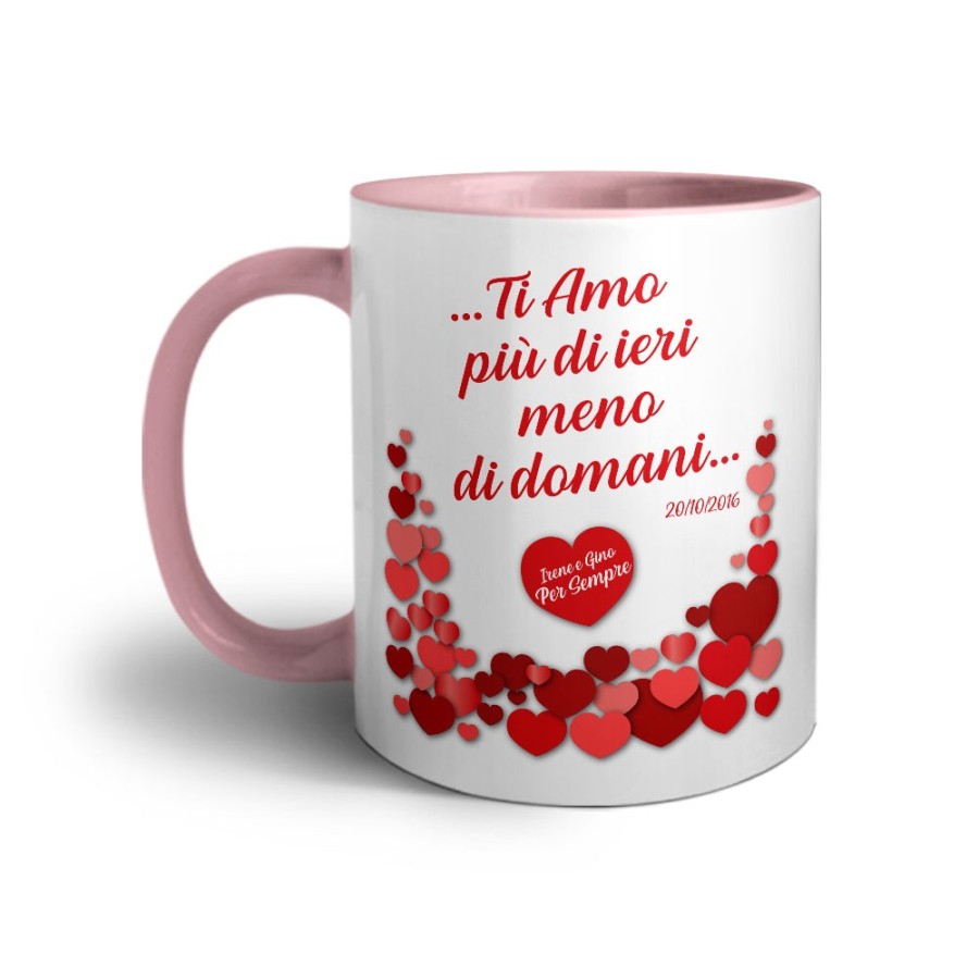 Tazza personalizzata con nomi e data ti amo più di ieri e meno di domani Love