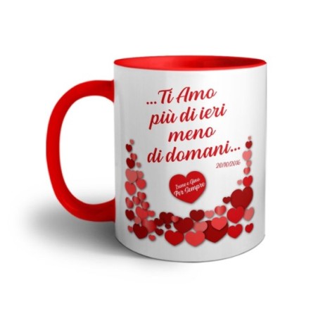 Tazza personalizzata con nomi e data ti amo più di ieri e meno di domani Love