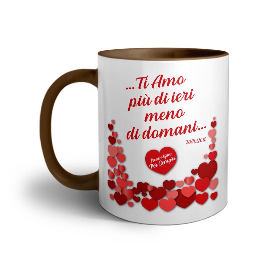 Tazza personalizzata con nomi e data ti amo più di ieri e meno di domani Love