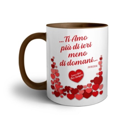 Tazza personalizzata con nomi e data ti amo più di ieri e meno di domani Love