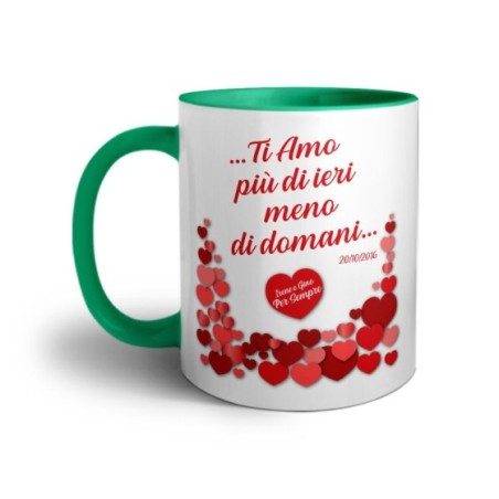 Tazza personalizzata con nomi e data ti amo più di ieri e meno di domani Love