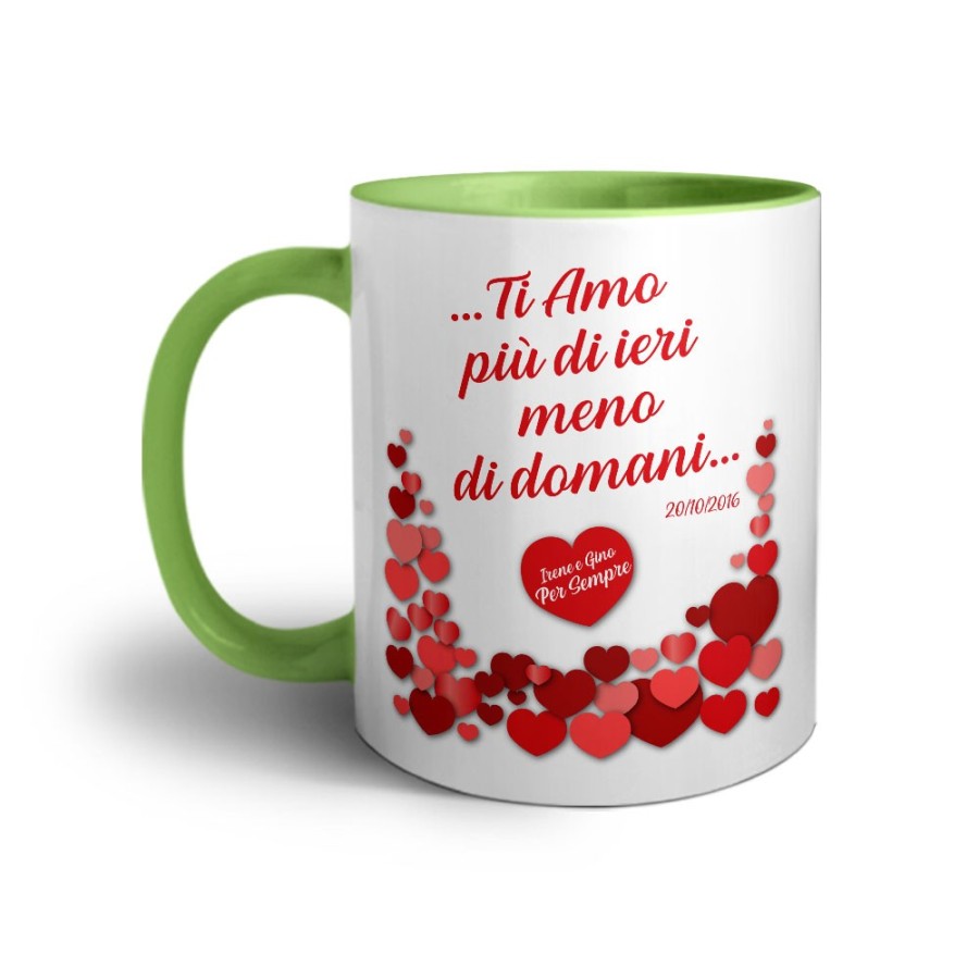Tazza personalizzata con nomi e data ti amo più di ieri e meno di domani Love
