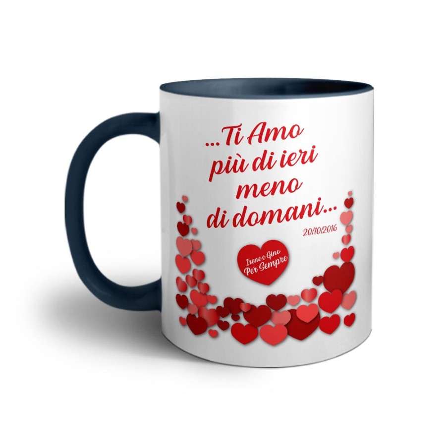 Tazza personalizzata con nomi e data ti amo più di ieri e meno di domani Love