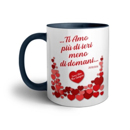 Tazza personalizzata con nomi e data ti amo più di ieri e meno di domani Love