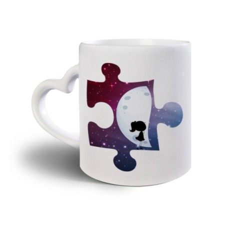 Tazza personalizzabile con nome puzzle donna su mezza luna Love