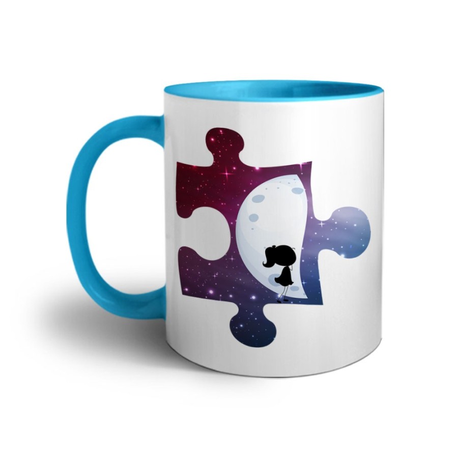 Tazza personalizzabile con nome puzzle donna su mezza luna Love