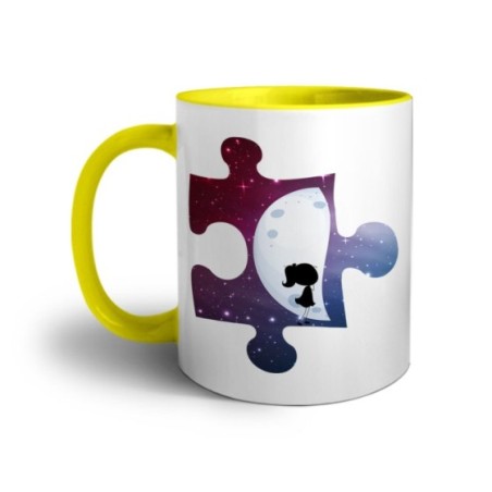 Tazza personalizzabile con nome puzzle donna su mezza luna Love