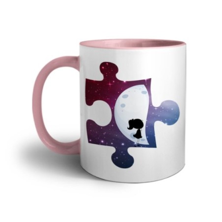 Tazza personalizzabile con nome puzzle donna su mezza luna Love