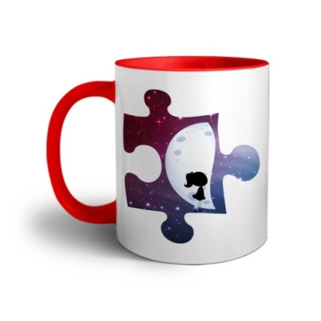 Tazza personalizzabile con nome puzzle donna su mezza luna Love