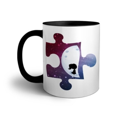 Tazza personalizzabile con nome puzzle donna su mezza luna Love