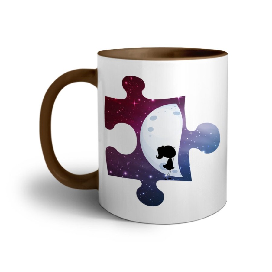 Tazza personalizzabile con nome puzzle donna su mezza luna Love