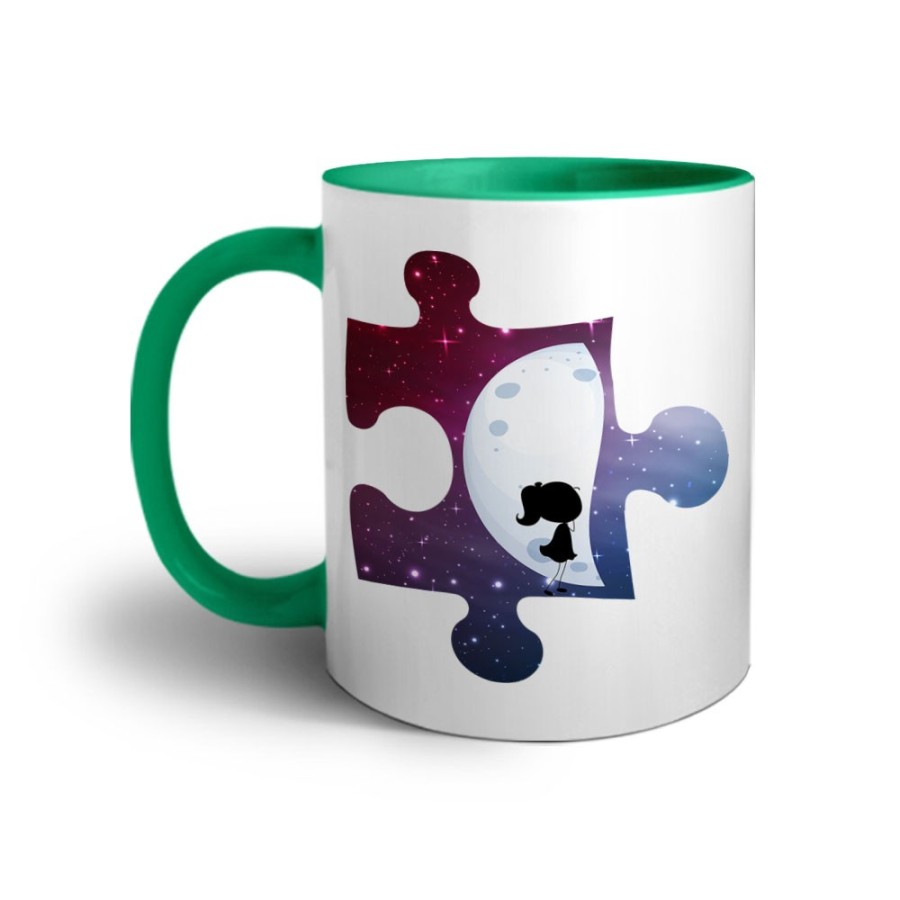 Tazza personalizzabile con nome puzzle donna su mezza luna Love