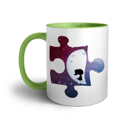 Tazza personalizzabile con nome puzzle donna su mezza luna Love
