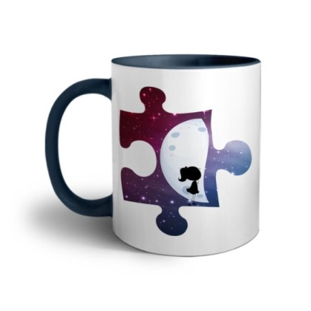 Tazza personalizzabile con nome puzzle donna su mezza luna Love
