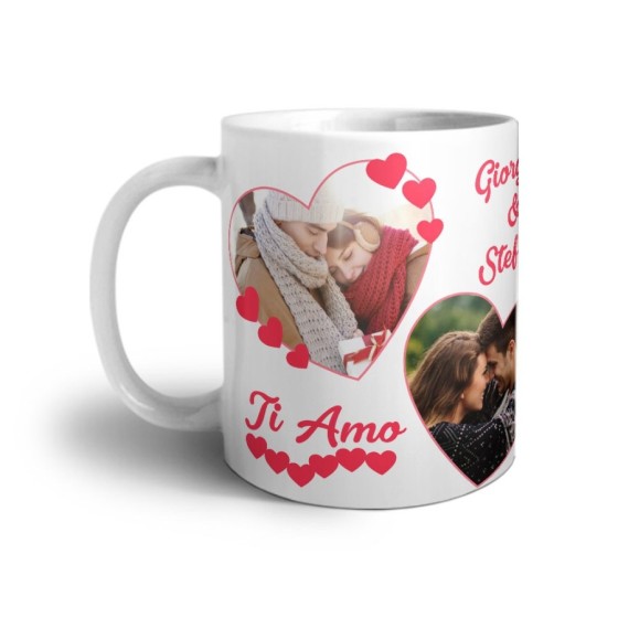 Tazza personalizzata con foto e nomi dolce amore con due cuori Love